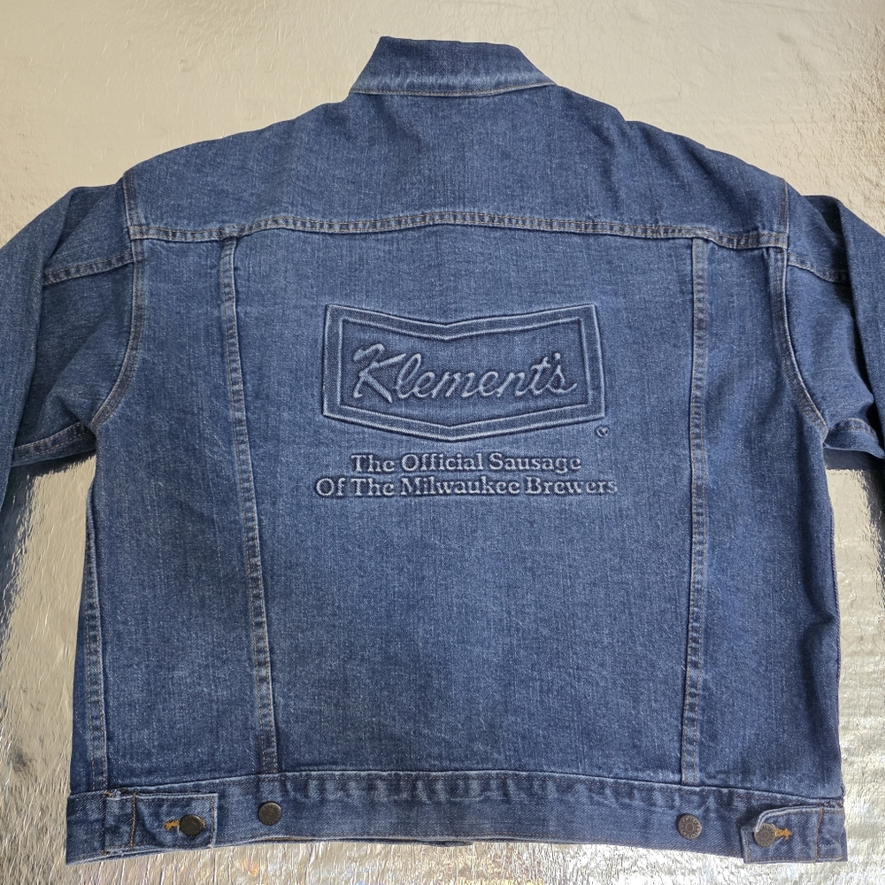 VTG Tyca Denim Jean Embossed Jacket Klements MILWAUKEE Brewers Men's Size Large